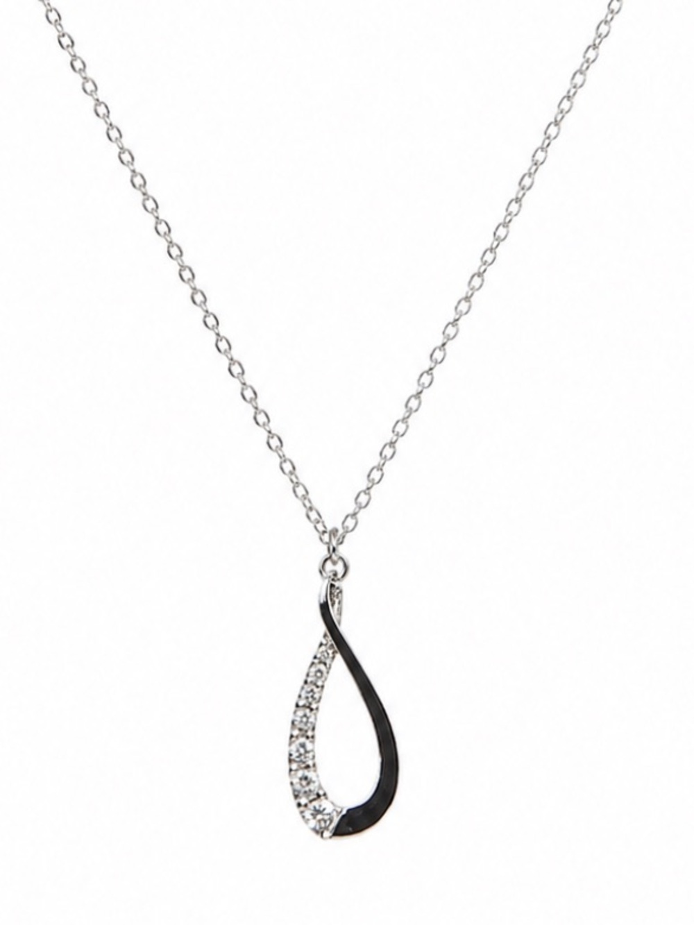 Silver 925 and CZ Teardrop Pendant Necklace with Pavé Accents